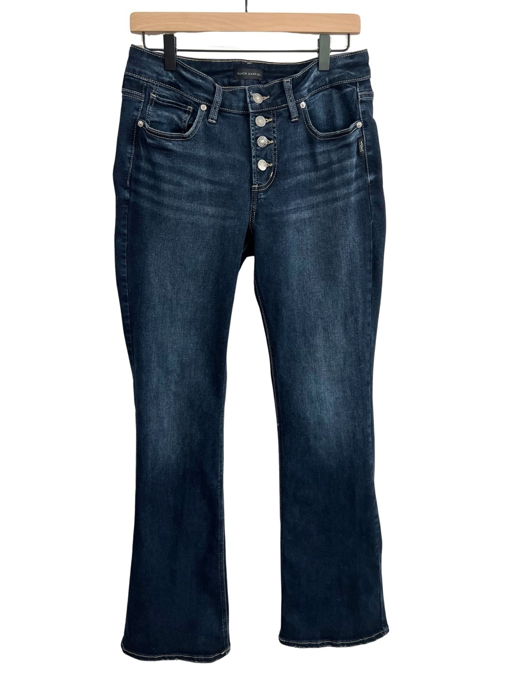 Silver Jeans Suki Bootcut Jeans Womens Size 31 Button Fly Dark Wash Stretch